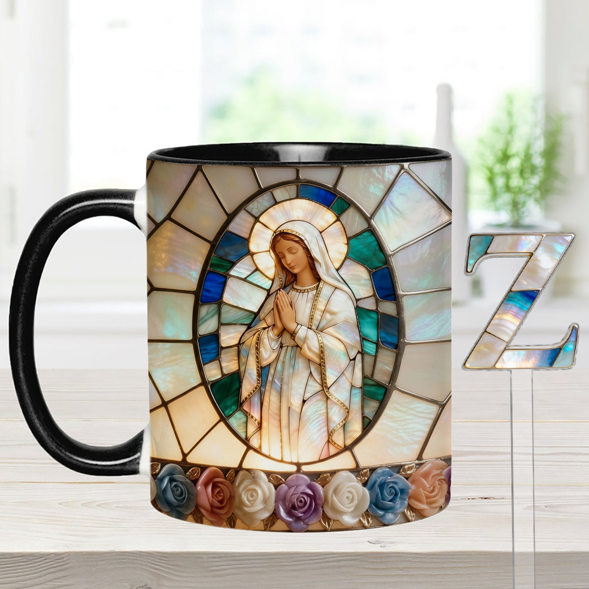 Notre-Dame de Grâce - Mug personnalisé chrétien avec agitateurs en acrylique