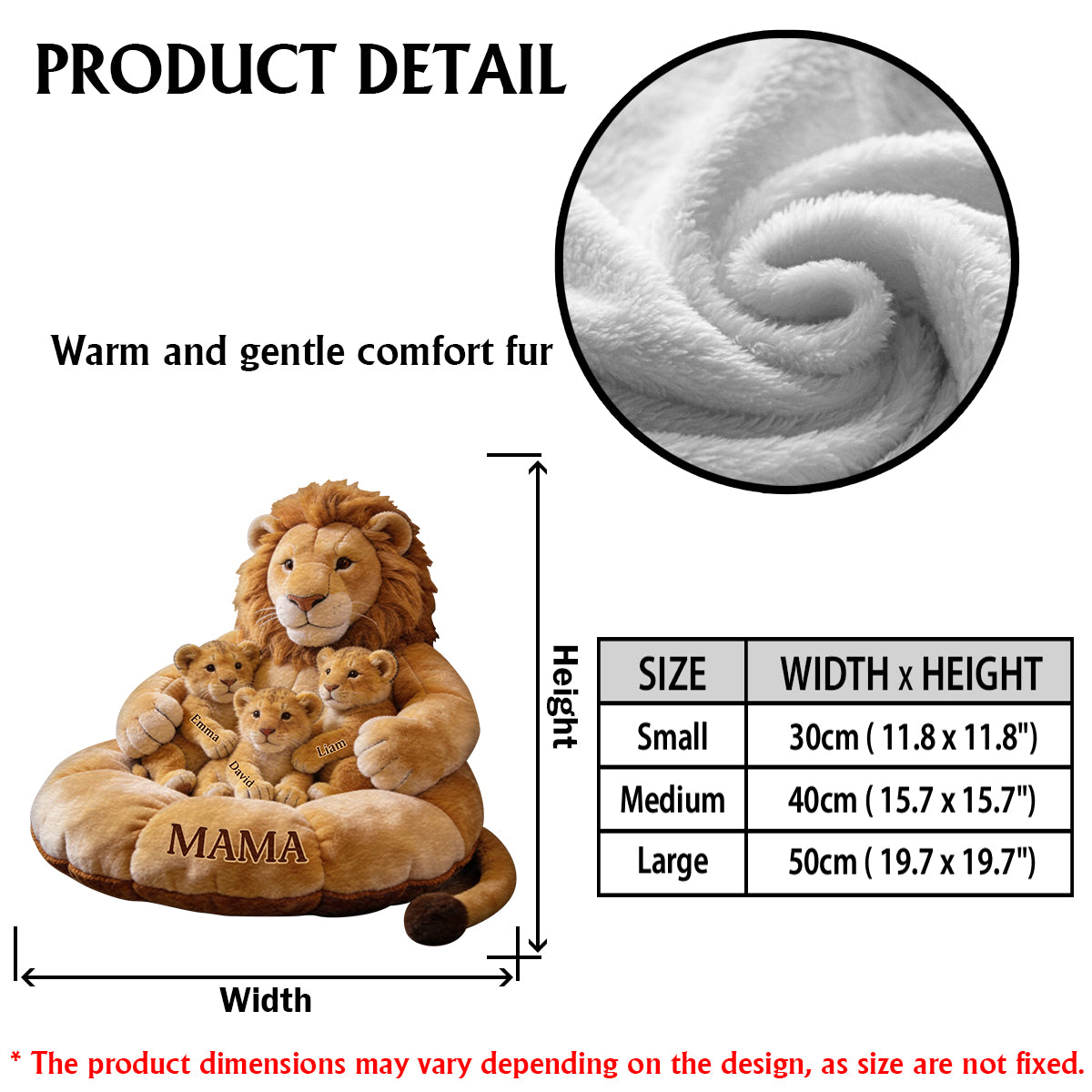 Thème Famille Lion Fête des Mères - Coussin Personnalisé en Fourrure Synthétique Premium