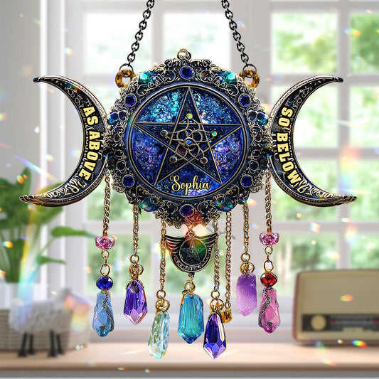 Triple Moon - Personalized Witch Window Hanging Suncatcher Ornament