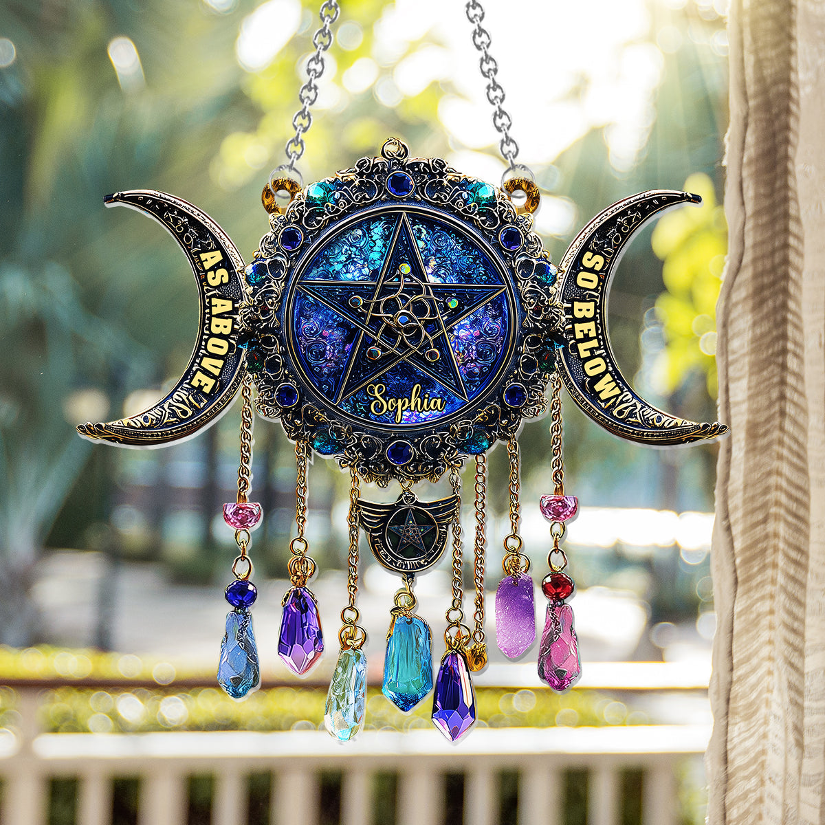 Triple Moon - Personalized Witch Window Hanging Suncatcher Ornament