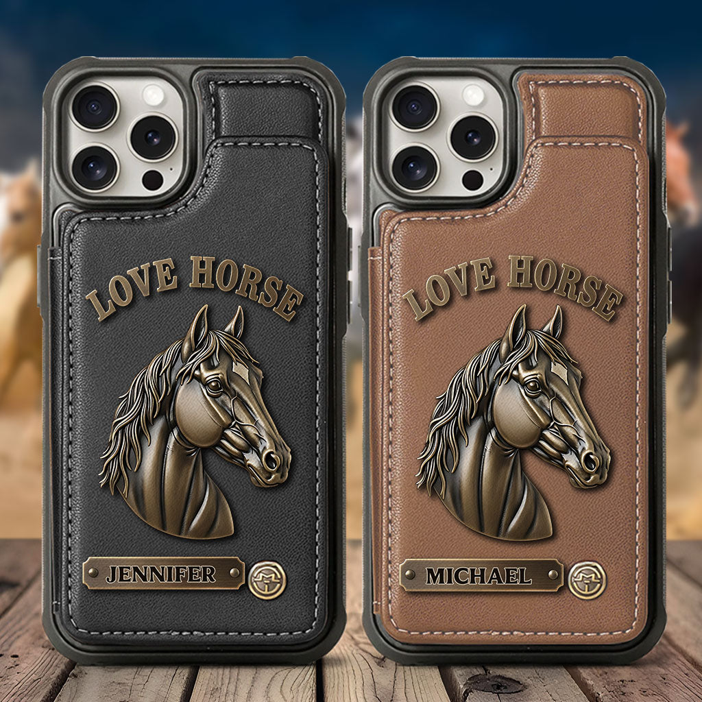 Étui portefeuille personnalisé pour téléphone Love Horse