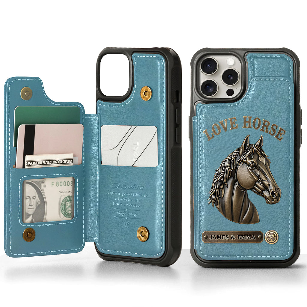 Étui portefeuille personnalisé pour téléphone Love Horse