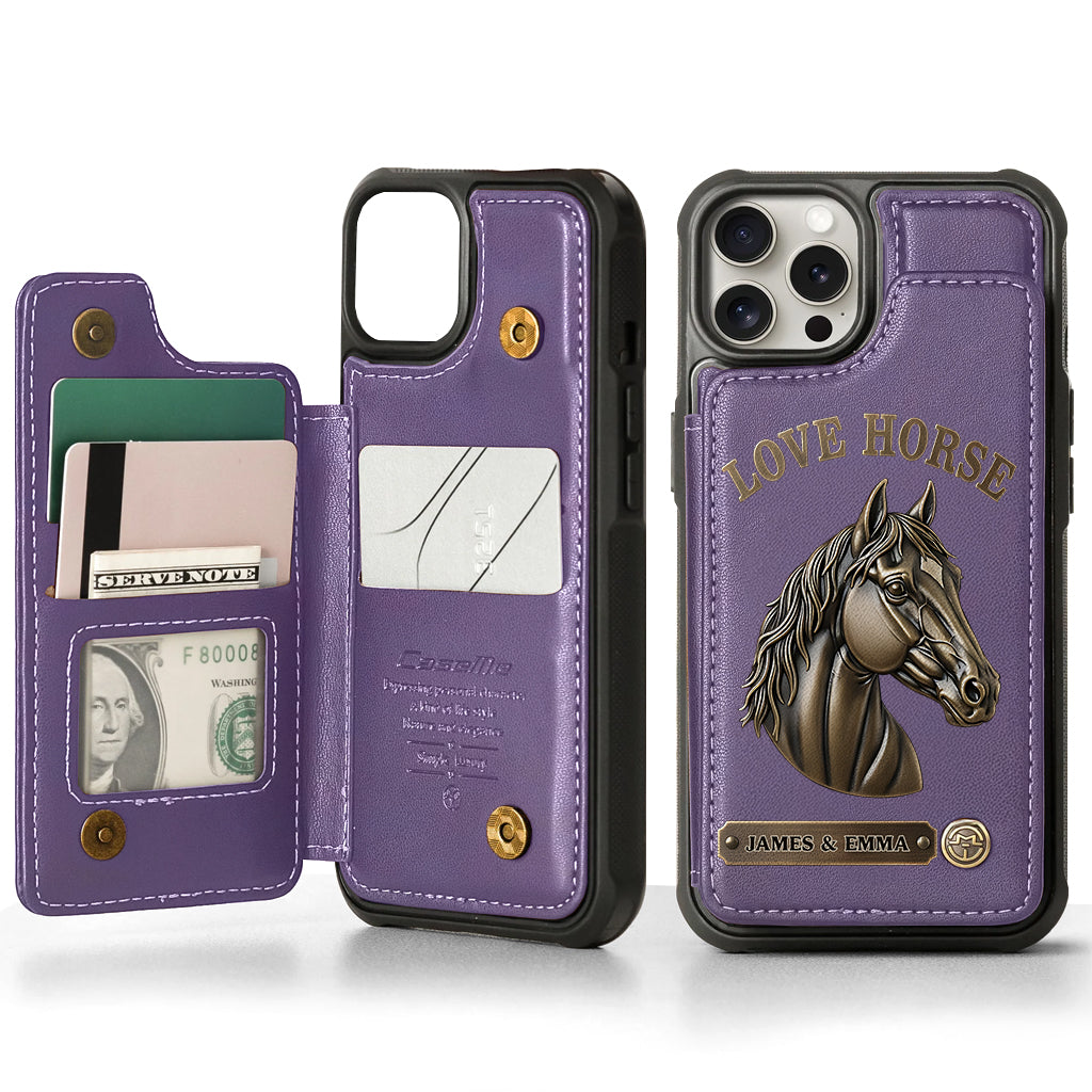 Étui portefeuille personnalisé pour téléphone Love Horse