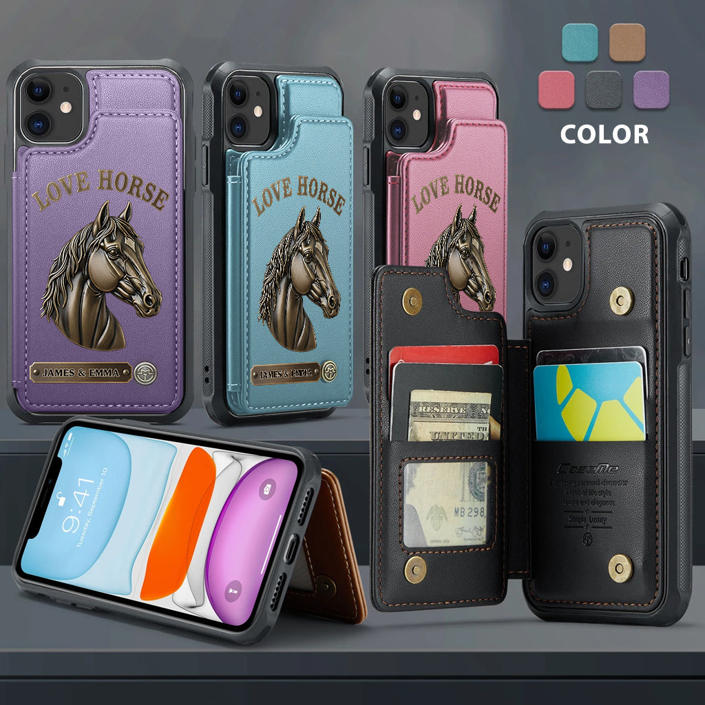 Étui portefeuille personnalisé pour téléphone Love Horse