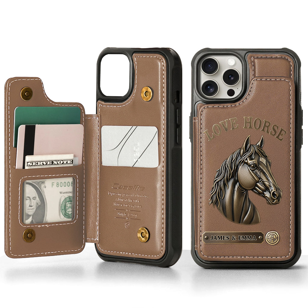 Étui portefeuille personnalisé pour téléphone Love Horse