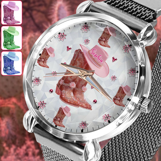 Montre-bracelet personnalisée pour femme, motif cowgirl florale 
