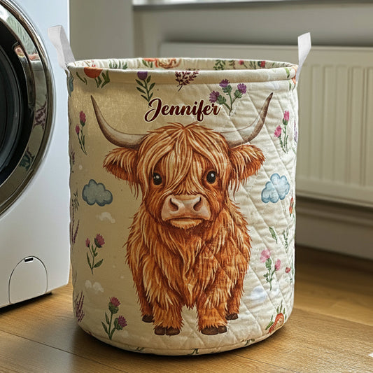 Mignonne vache des Highlands - Panier de rangement personnalisé en forme de vache des Highlands
