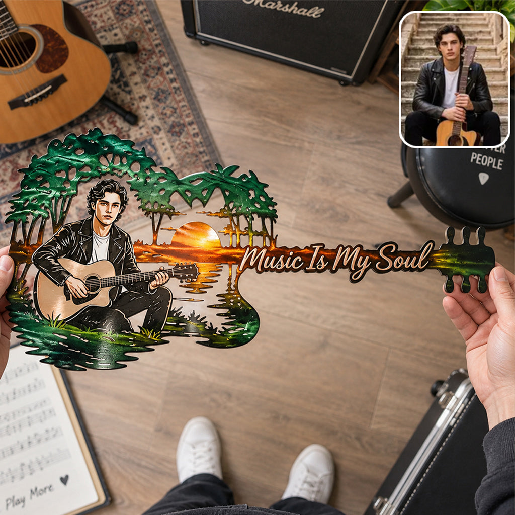 Music Is My Soul - Personalized Guitar Cut Metal Sign