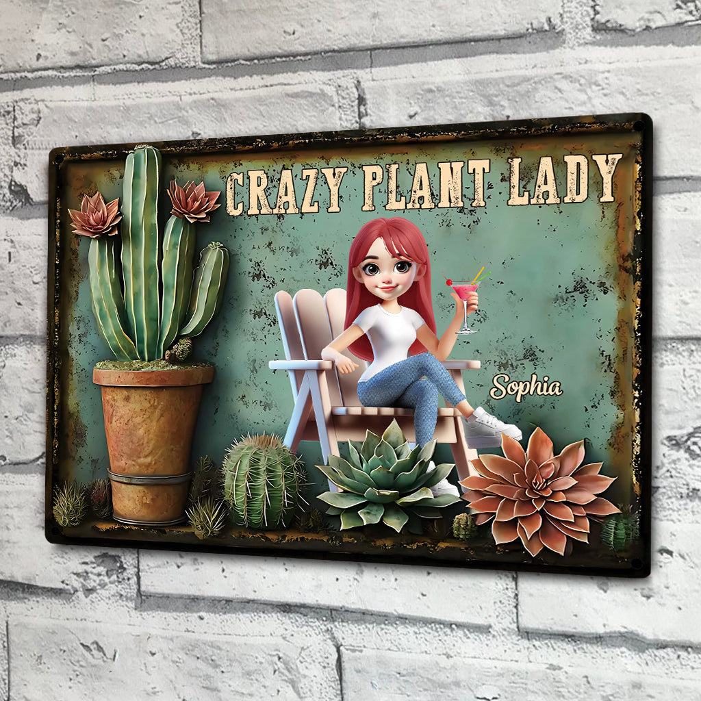 Crazy Plant Lady - Personalized Gardening Rectangle Metal Sign