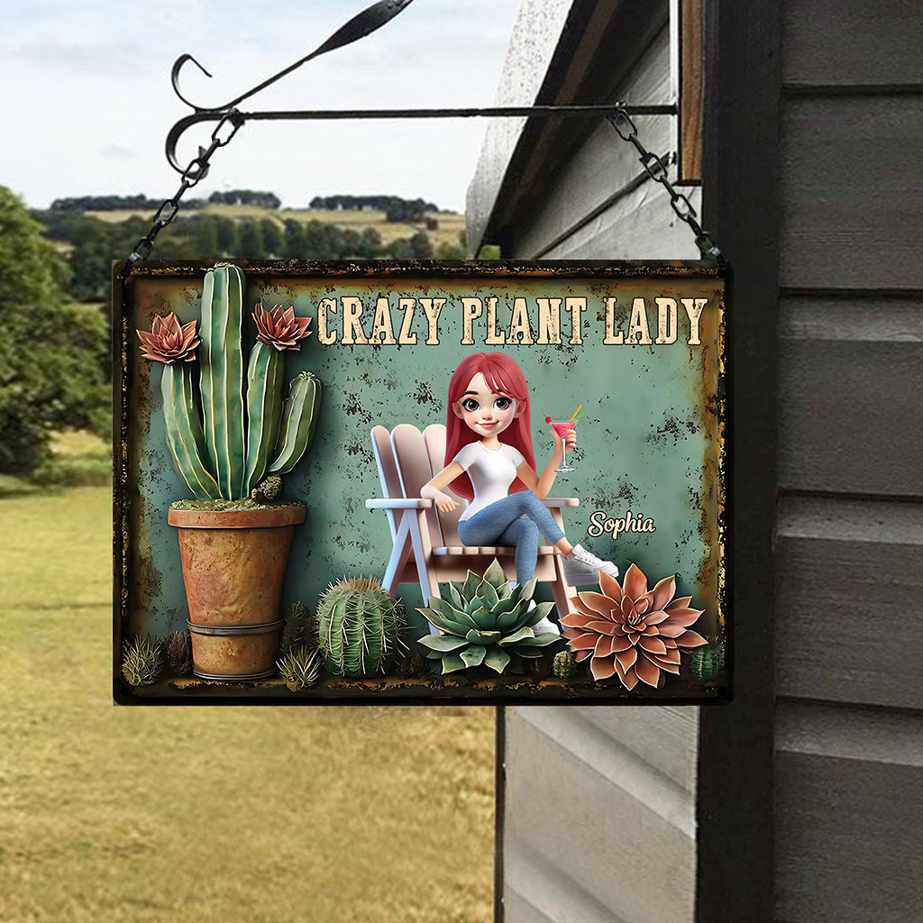 Crazy Plant Lady - Personalized Gardening Rectangle Metal Sign