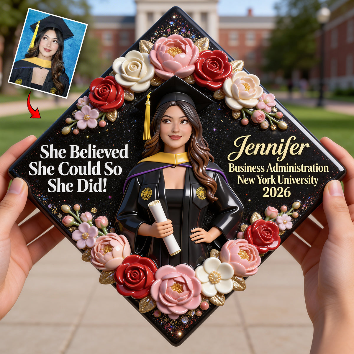 Elle y croyait, alors elle l'a fait ! - Décoration personnalisée pour chapeau de graduation