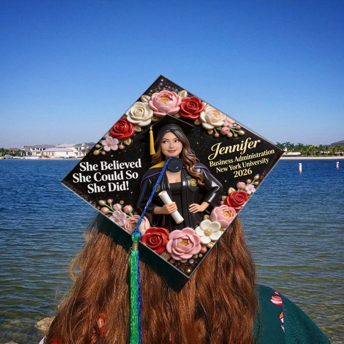 Elle y croyait, alors elle l'a fait ! - Décoration personnalisée pour chapeau de graduation