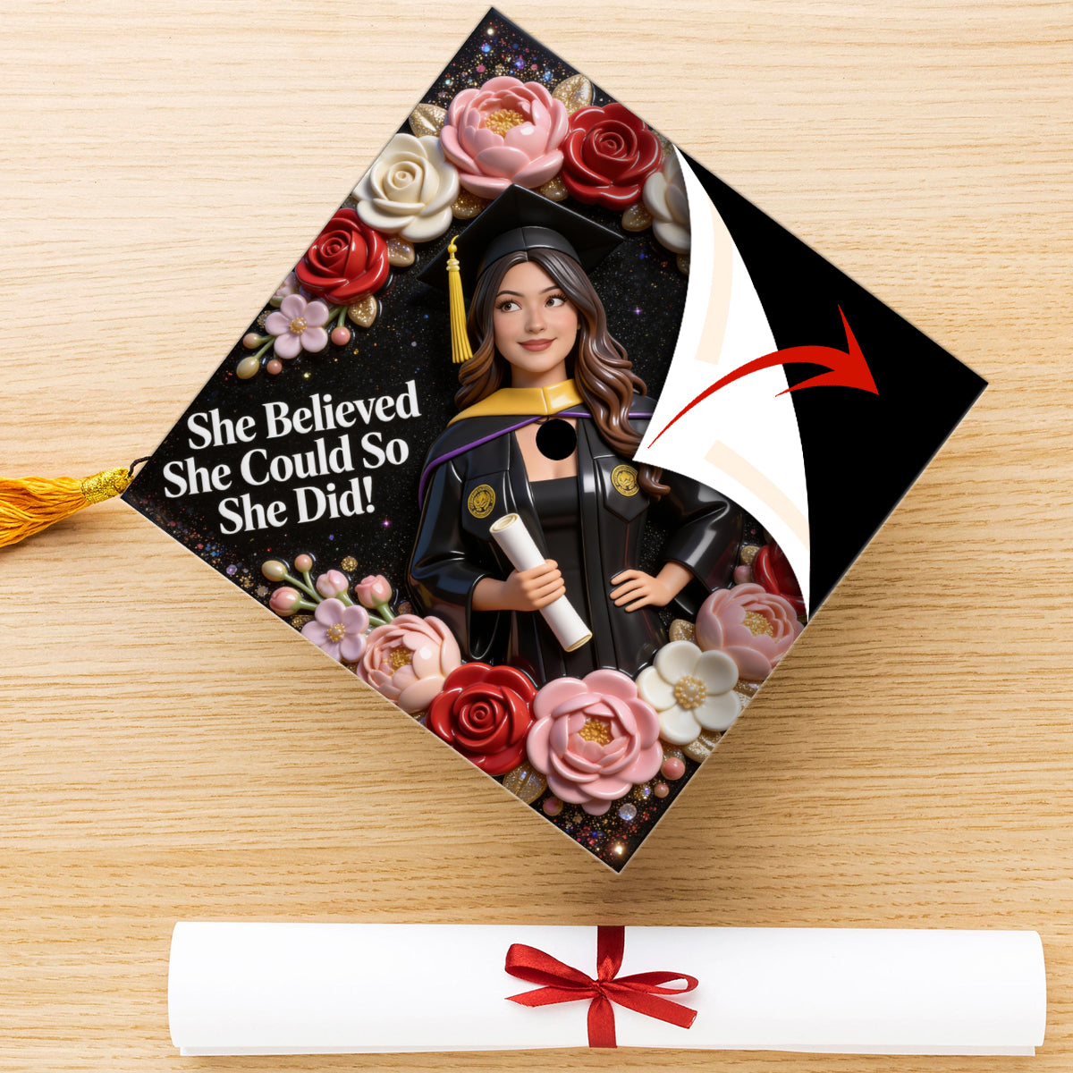 Elle y croyait, alors elle l'a fait ! - Décoration personnalisée pour chapeau de graduation