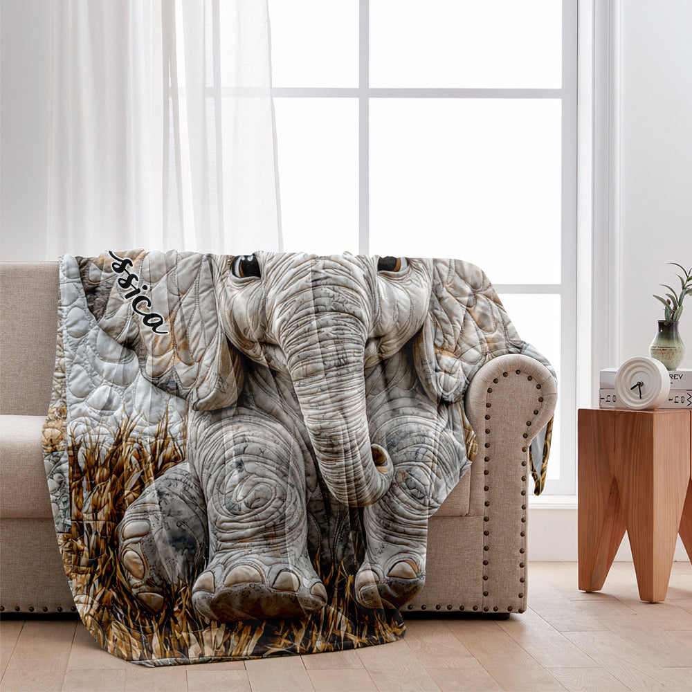 Adorable Elephant - Personalized Elephant Blanket