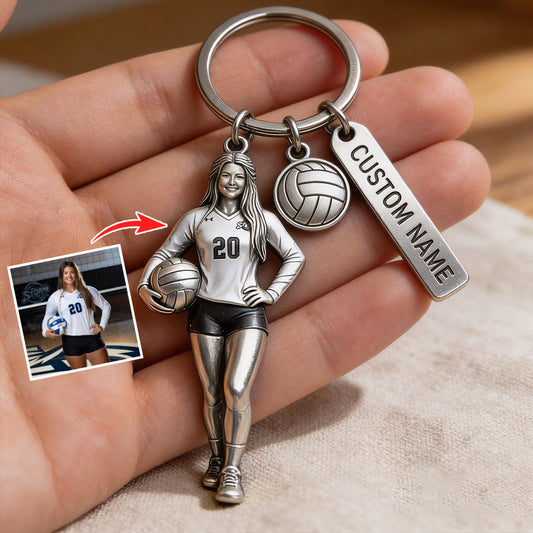 Custom Keychain From Any Photo - Personalized Volleyball Keychain With Charms