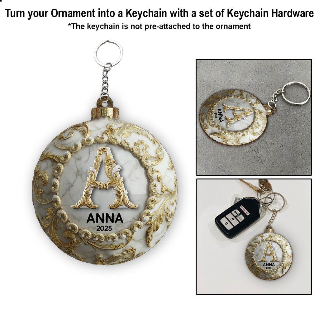 Custom Gold Marble Initial For Family, Merry Christmas 2025 - Personalized Family Ornament