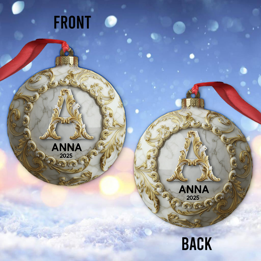 Custom Gold Marble Initial For Family, Merry Christmas 2025 - Personalized Family Ornament