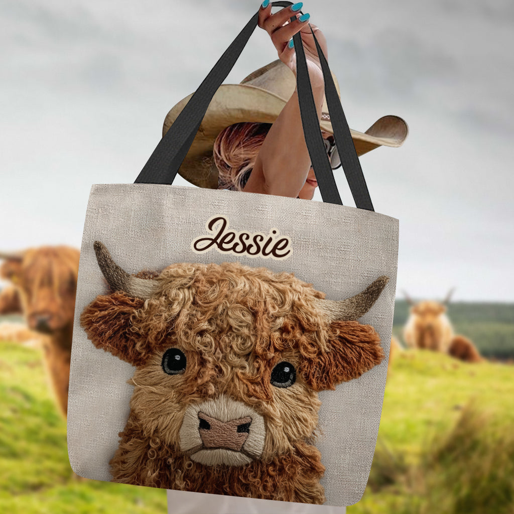 Sac fourre-tout personnalisé avec une adorable vache des Highlands