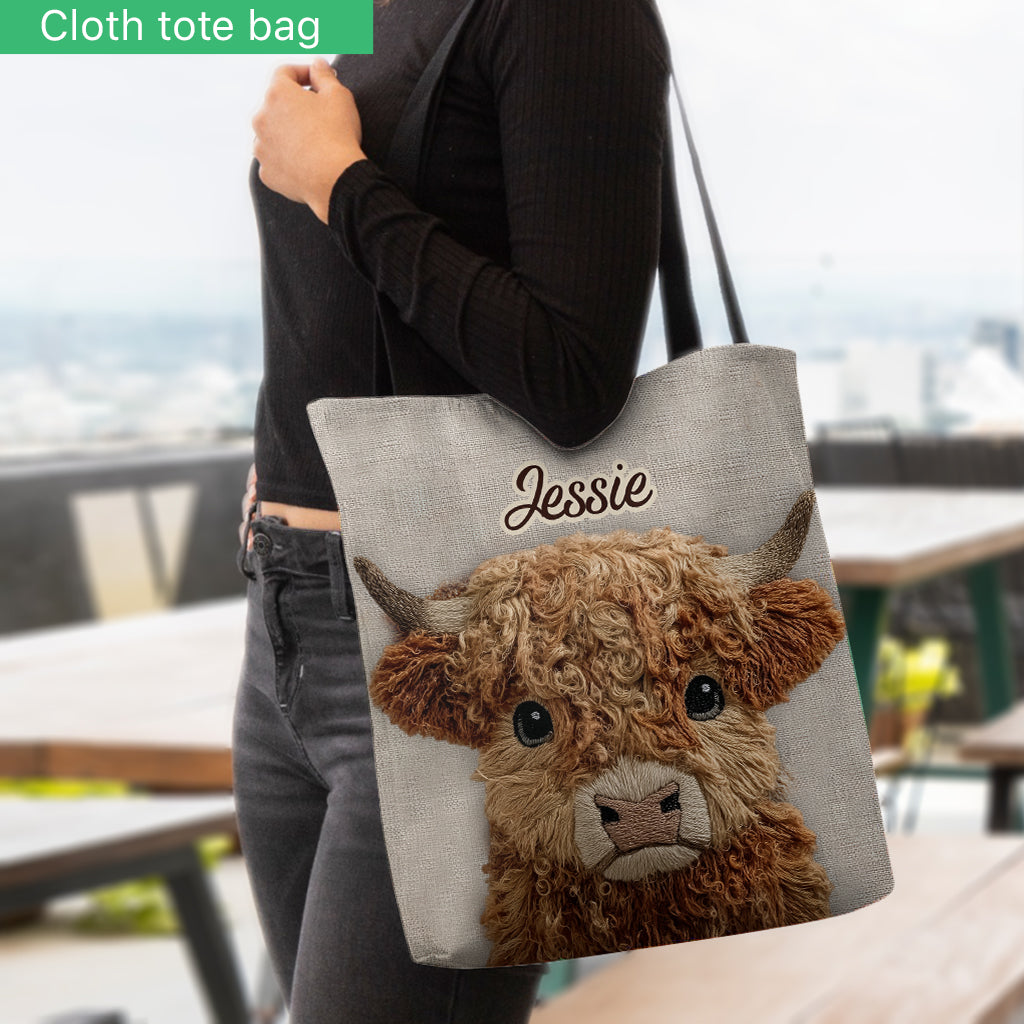 Sac fourre-tout personnalisé avec une adorable vache des Highlands