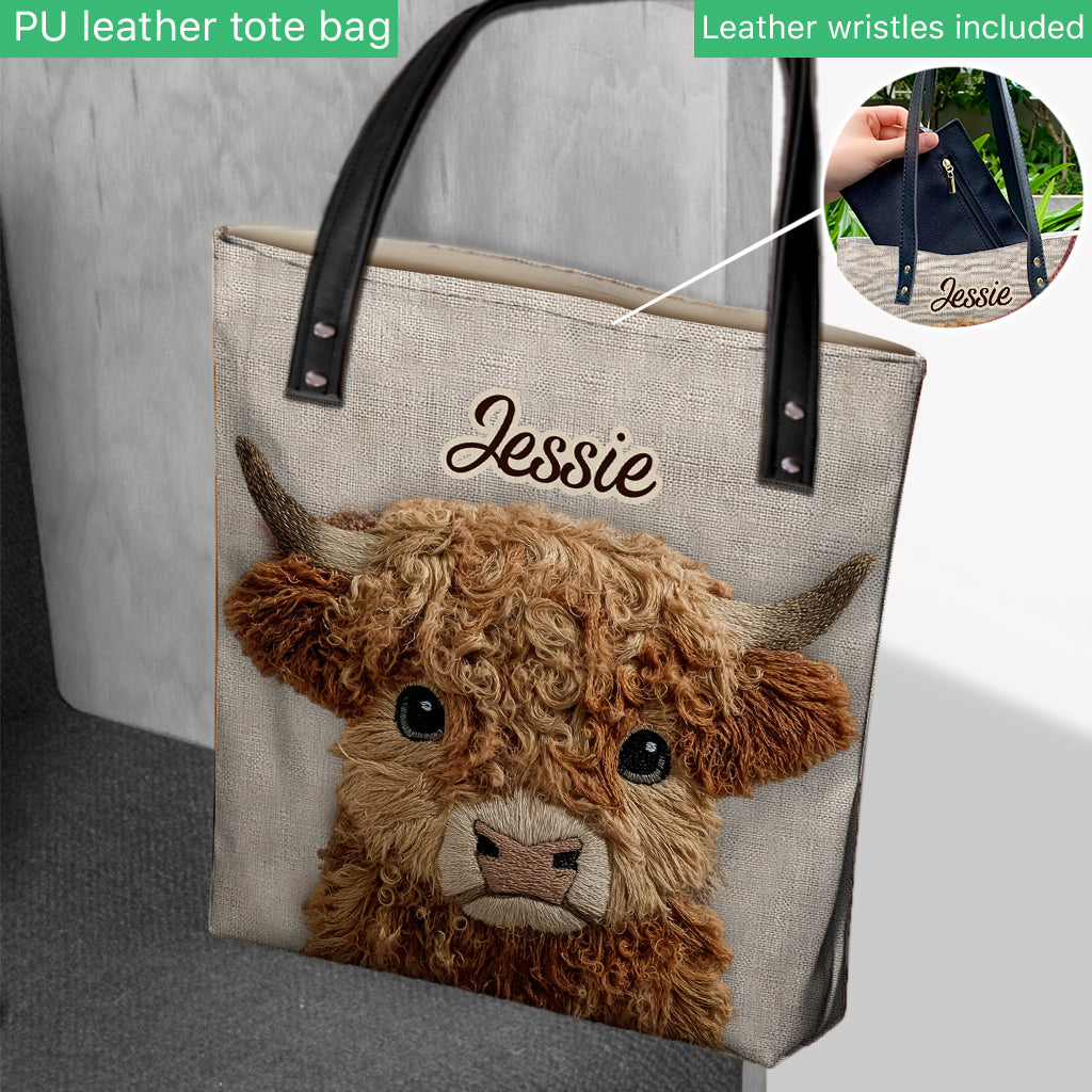 Sac fourre-tout personnalisé avec une adorable vache des Highlands