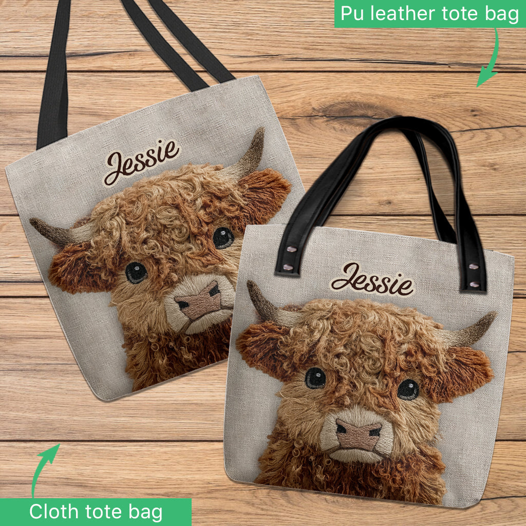 Sac fourre-tout personnalisé avec une adorable vache des Highlands
