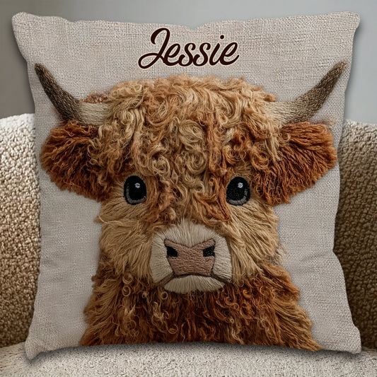 Coussin décoratif personnalisé « Vache des Highlands mignonne »