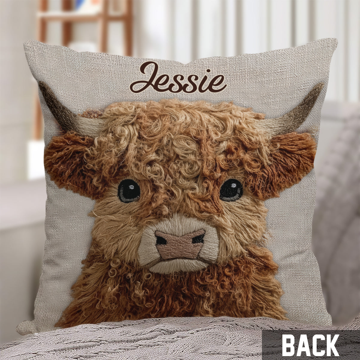 Coussin décoratif personnalisé « Vache des Highlands mignonne »