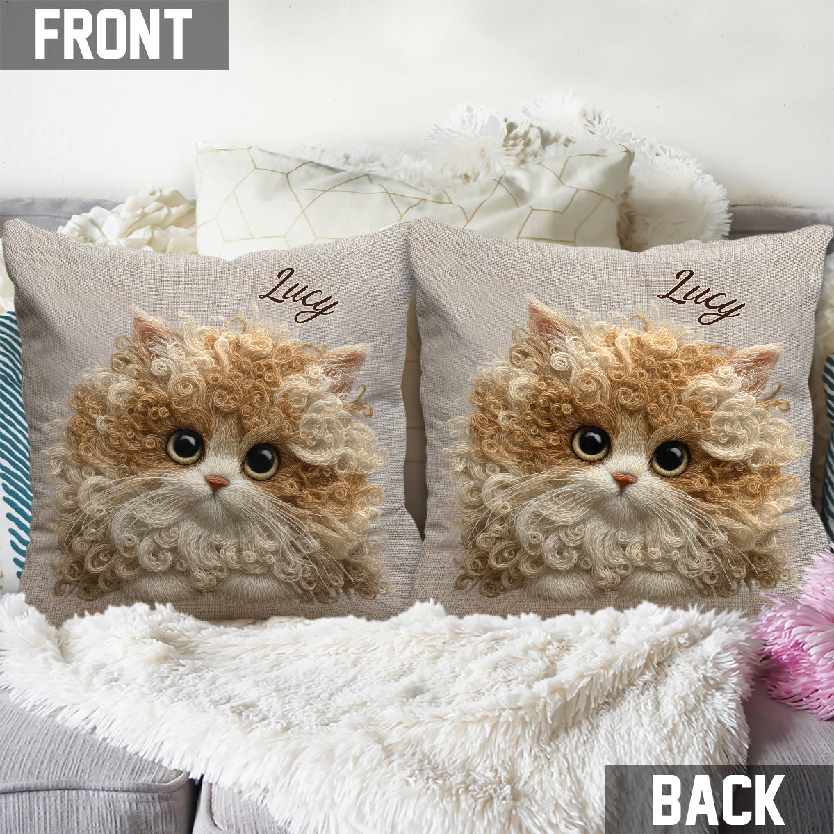 Amoureux des chats - Coussin décoratif personnalisé pour chat