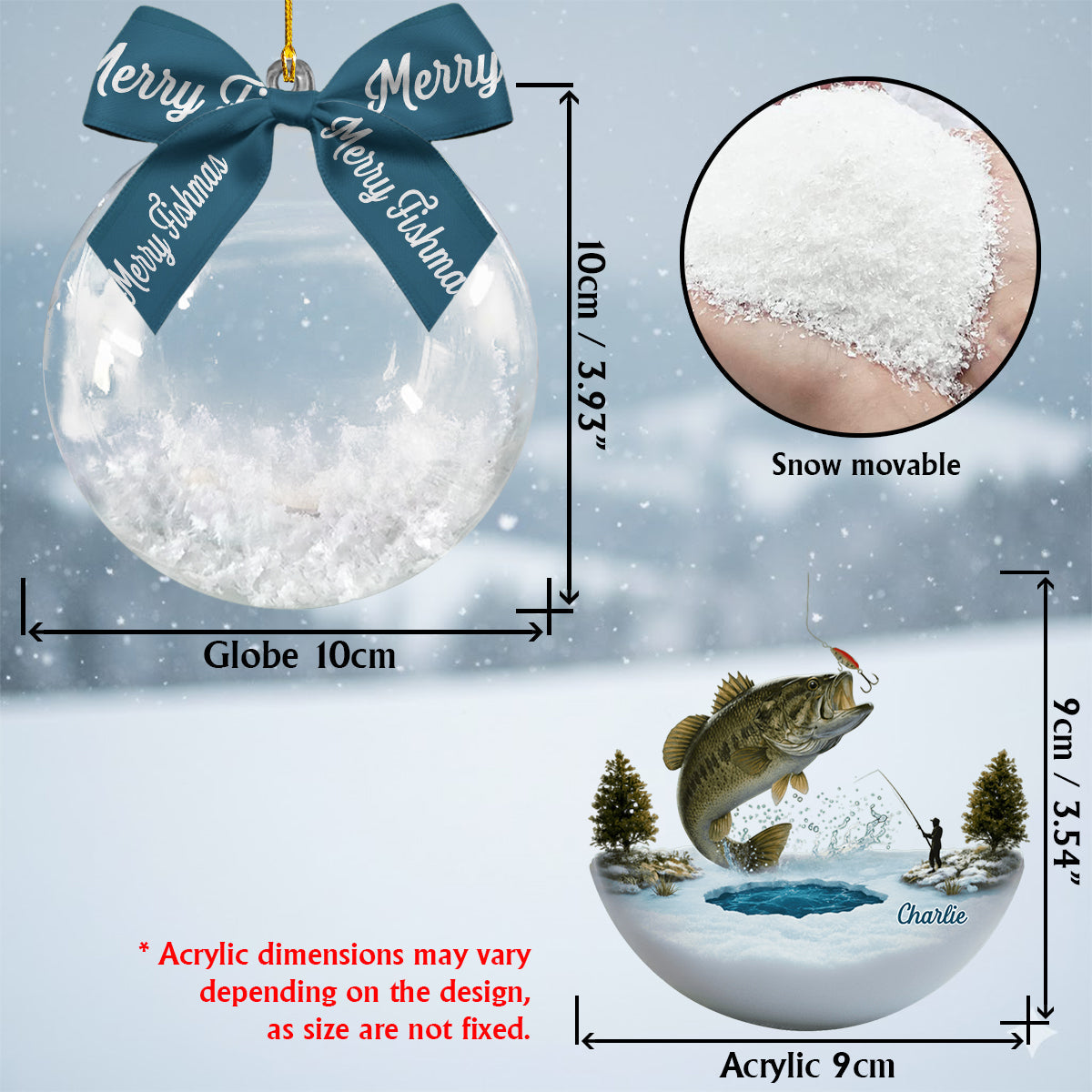 Joyeux Noël des Poissons - Boule à neige personnalisée sur le thème de la pêche avec nœud