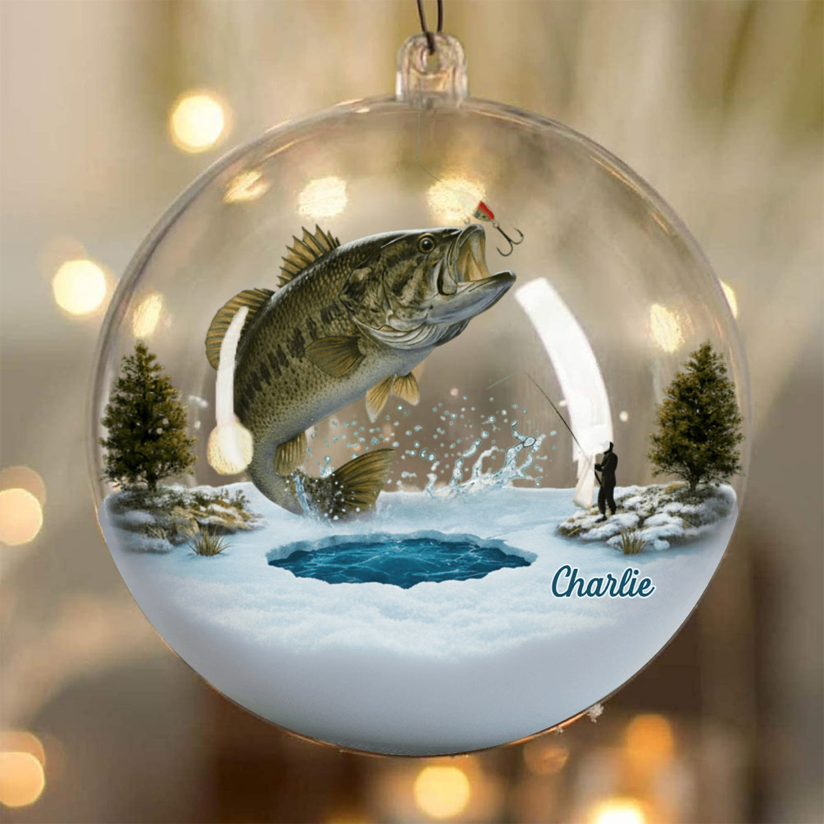 Joyeux Noël des Poissons - Boule à neige personnalisée sur le thème de la pêche avec nœud