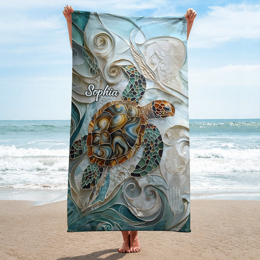 Serviette de plage/de bain personnalisée à séchage rapide avec motif tortue marine