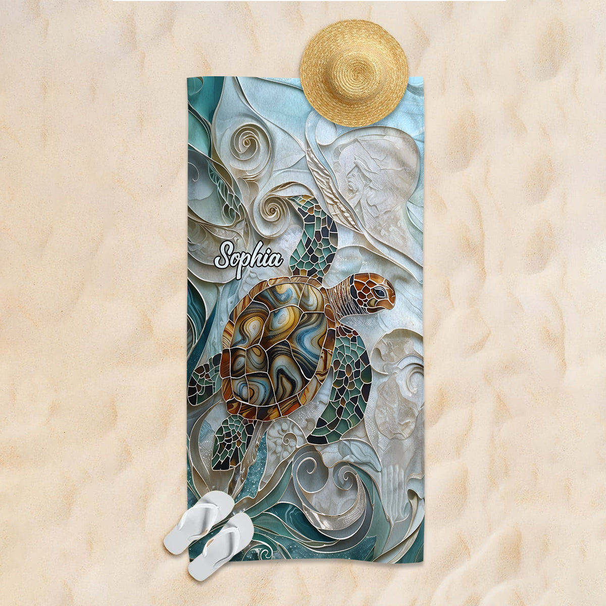 Serviette de plage/de bain personnalisée à séchage rapide avec motif tortue marine