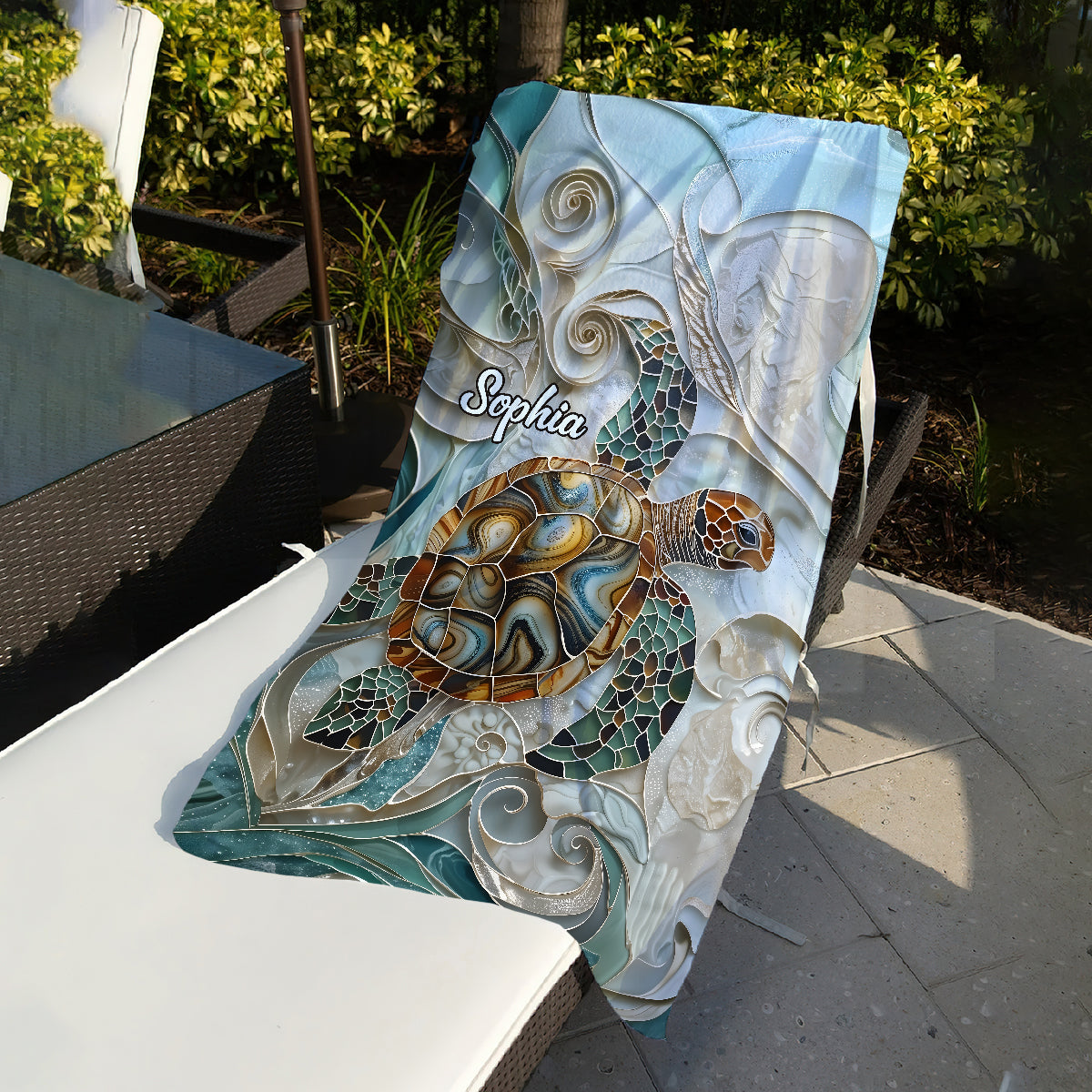 Serviette de plage/de bain personnalisée à séchage rapide avec motif tortue marine