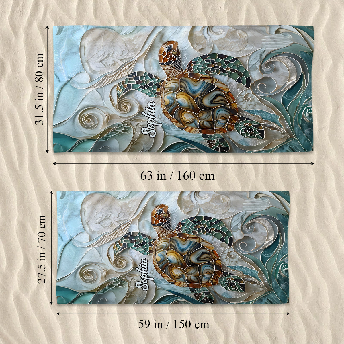Serviette de plage/de bain personnalisée à séchage rapide avec motif tortue marine