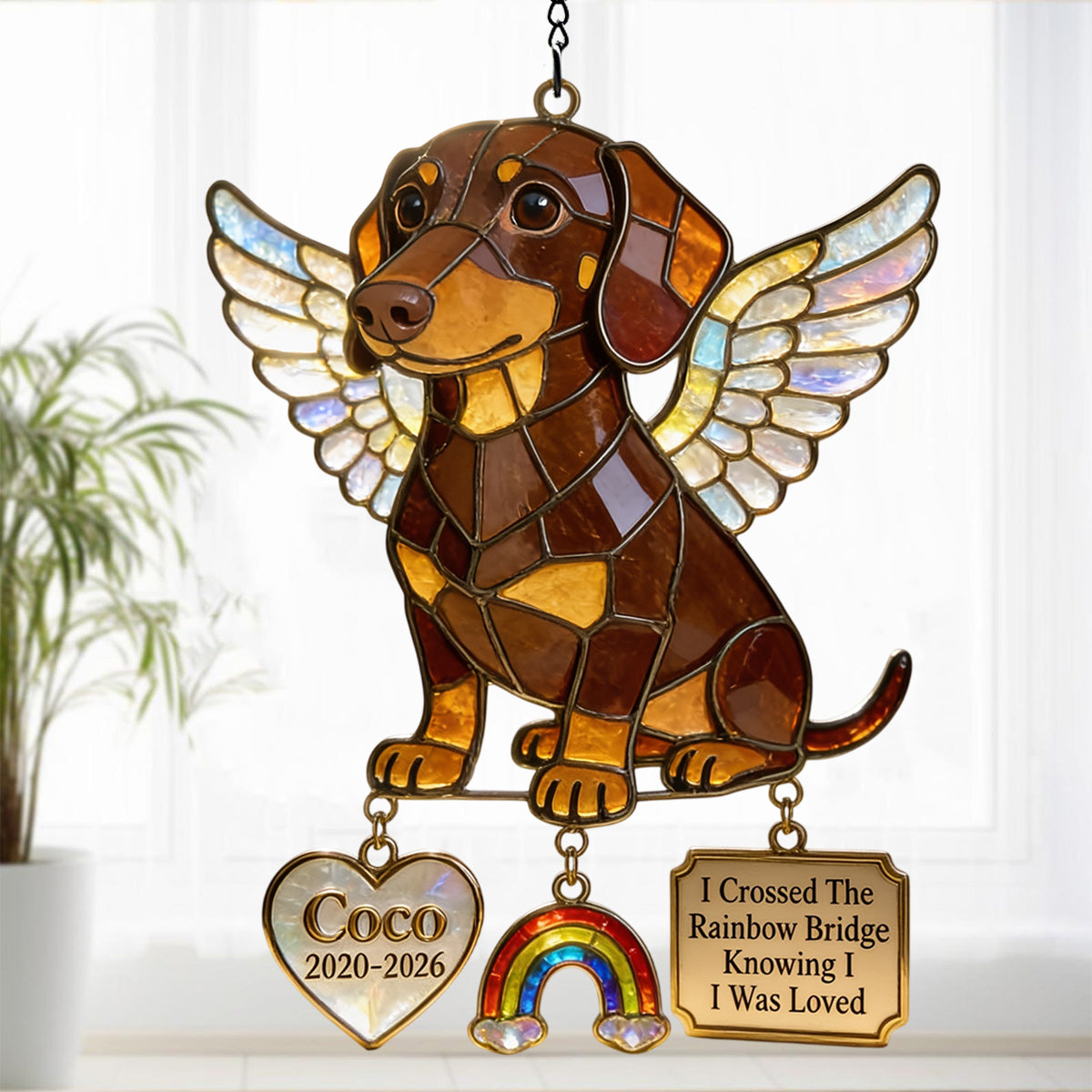 Forever In My Heart - Personalized Dog Window Hanging Suncatcher With Charms