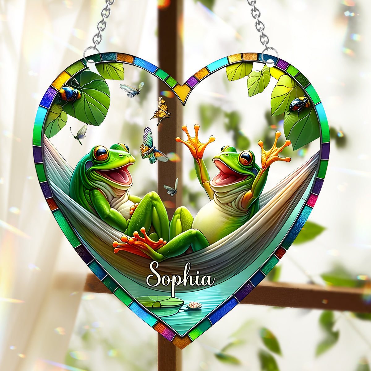 Love Frogs - Personalized Frog Window Hanging Suncatcher Ornament