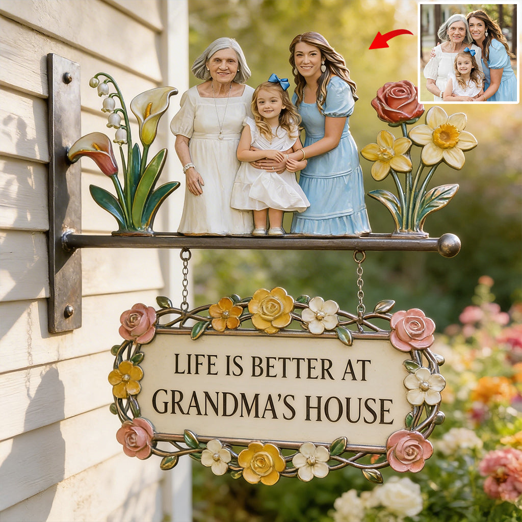 Custom Any Photo Perfect Gift For Grandparent - Personalized Grandma Wooden Wall Mount Sign