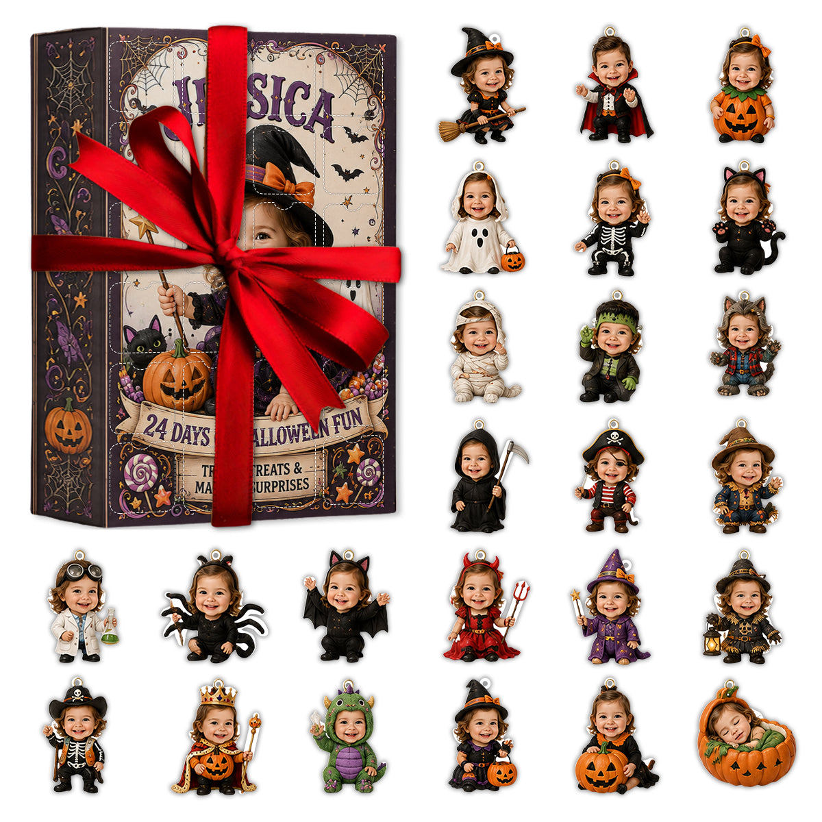 24 Days Of Halloween Fun - Personalized Kid Advent Calendar With Ornaments