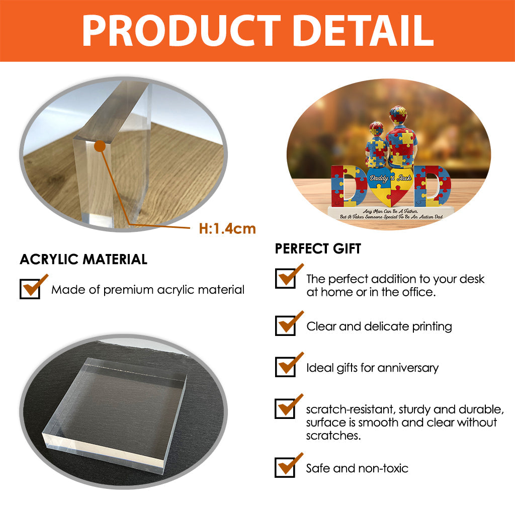 Papa d'enfant autiste - Plaque acrylique personnalisée pour la sensibilisation à l'autisme.