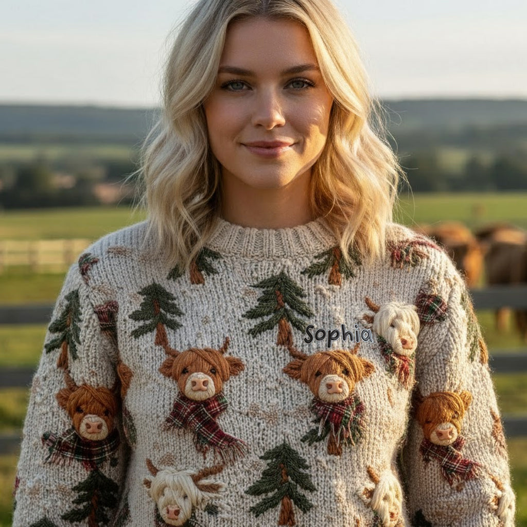 Love Highland Cow - Personalized Highland Cow Ugly Sweater
