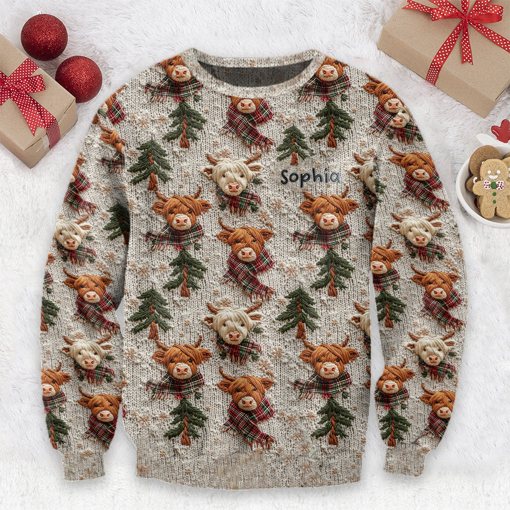 Love Highland Cow - Personalized Highland Cow Ugly Sweater