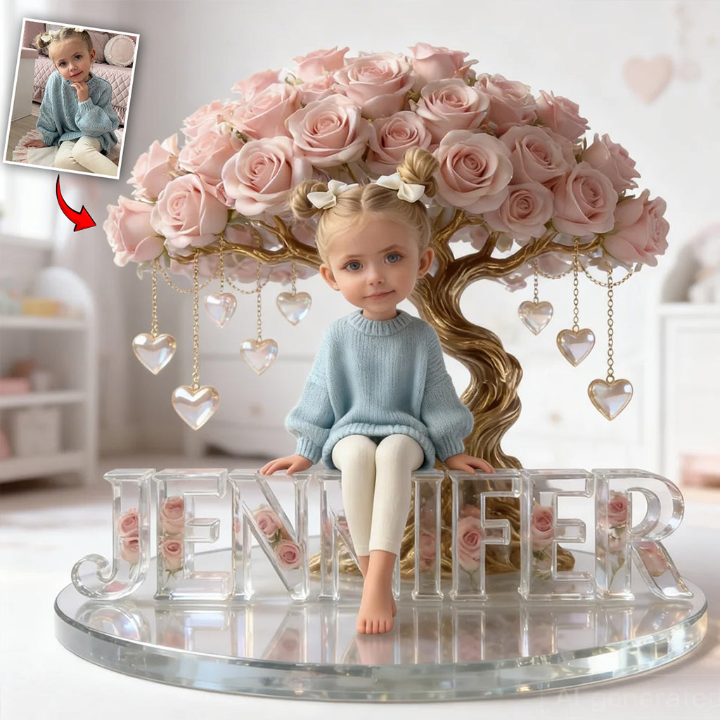 Custom Any Photo & Birthmonth Flower - Personalized Kid Custom Shaped Acrylic Plaque