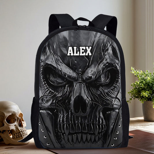Sac à dos multifonctionnel personnalisé avec tête de mort noire tendance - Sac à dos multifonctionnel à tête de mort personnalisée