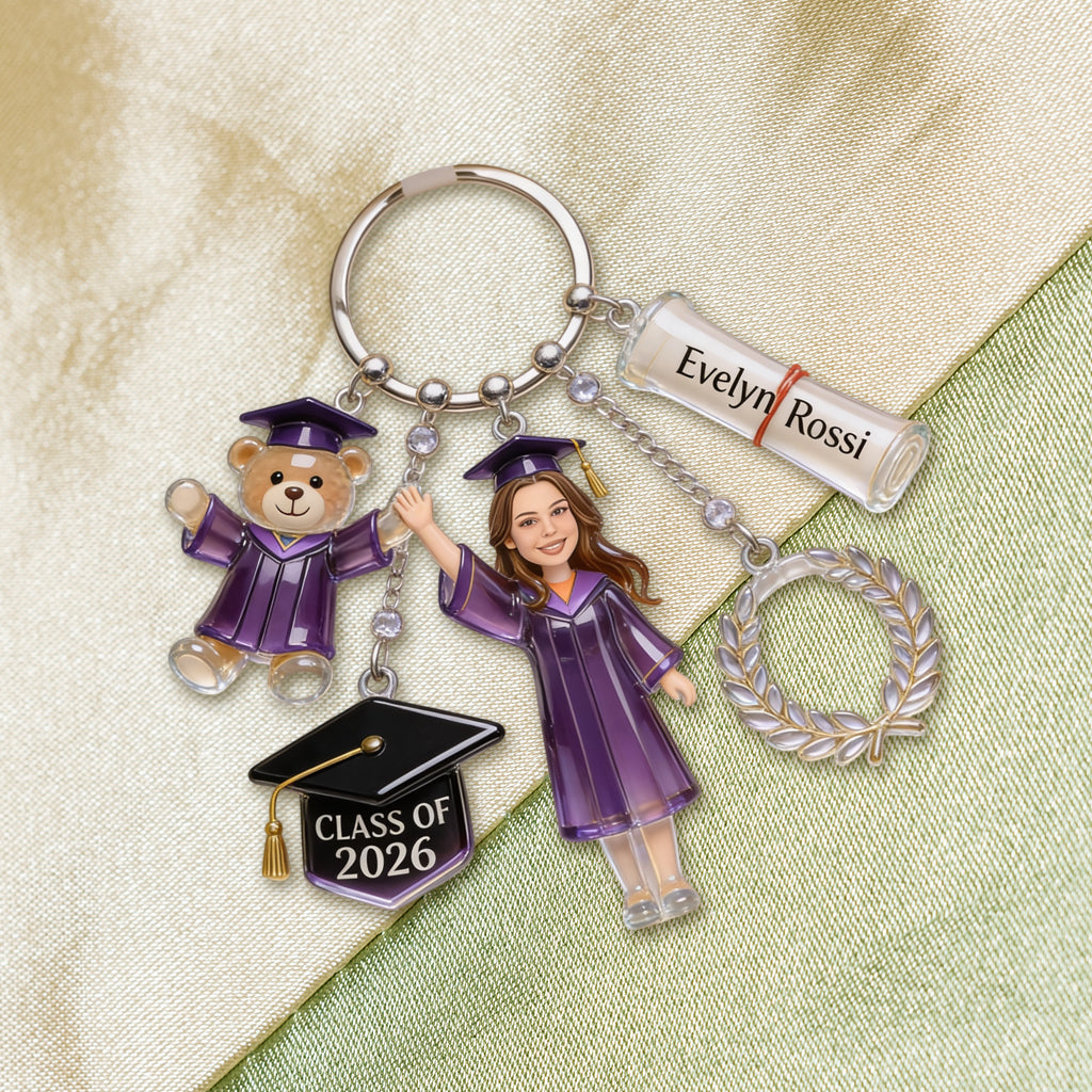 Promotion de la promotion 2026 - Porte-clés de graduation personnalisé avec charms