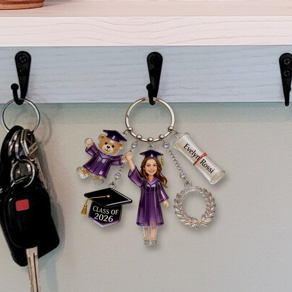 Promotion de la promotion 2026 - Porte-clés de graduation personnalisé avec charms