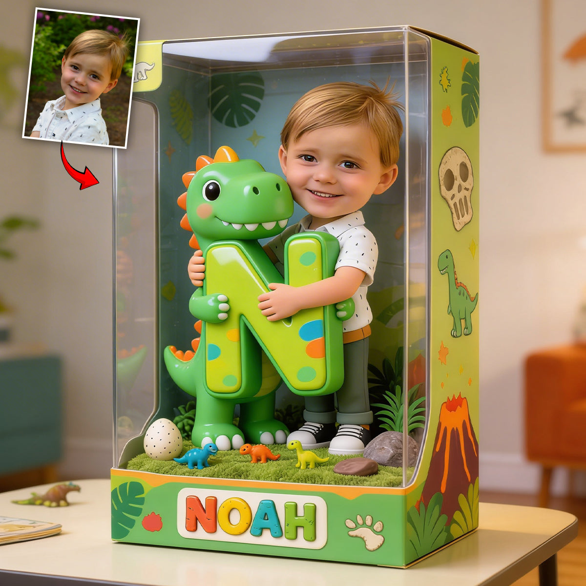 Dinosaur Alphabet Letter & Custom Photo - Personalized Kid Custom Shaped Acrylic Plaque