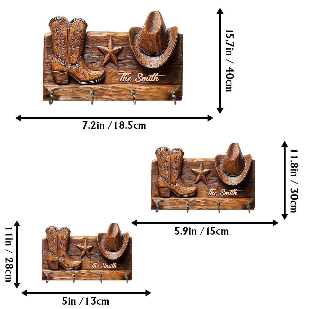 Rustic Cowgirl Hat & Boots - Personalized Cowgirl Custom Shaped Key Rack