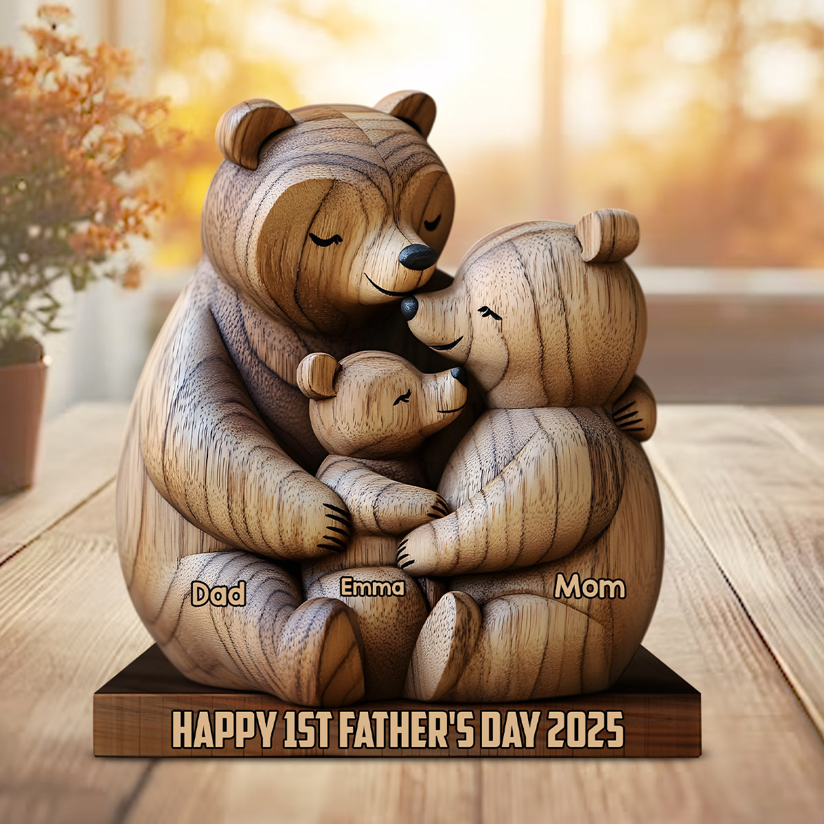 First Father's Day Family Bear - Personalized Father Custom Shaped Acrylic Plaque