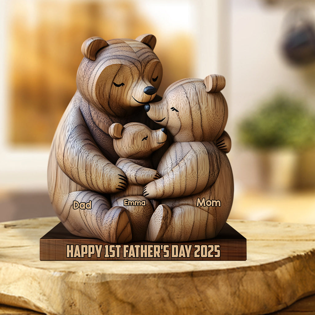 First Father's Day Family Bear - Personalized Father Custom Shaped Acrylic Plaque