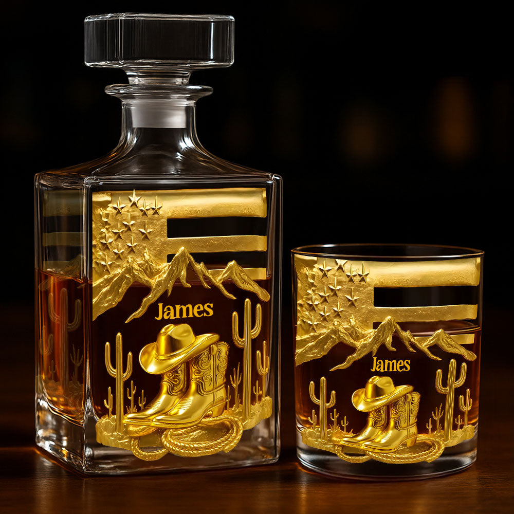 Bottes de cowboy - Ensemble carafe à whisky personnalisé style western